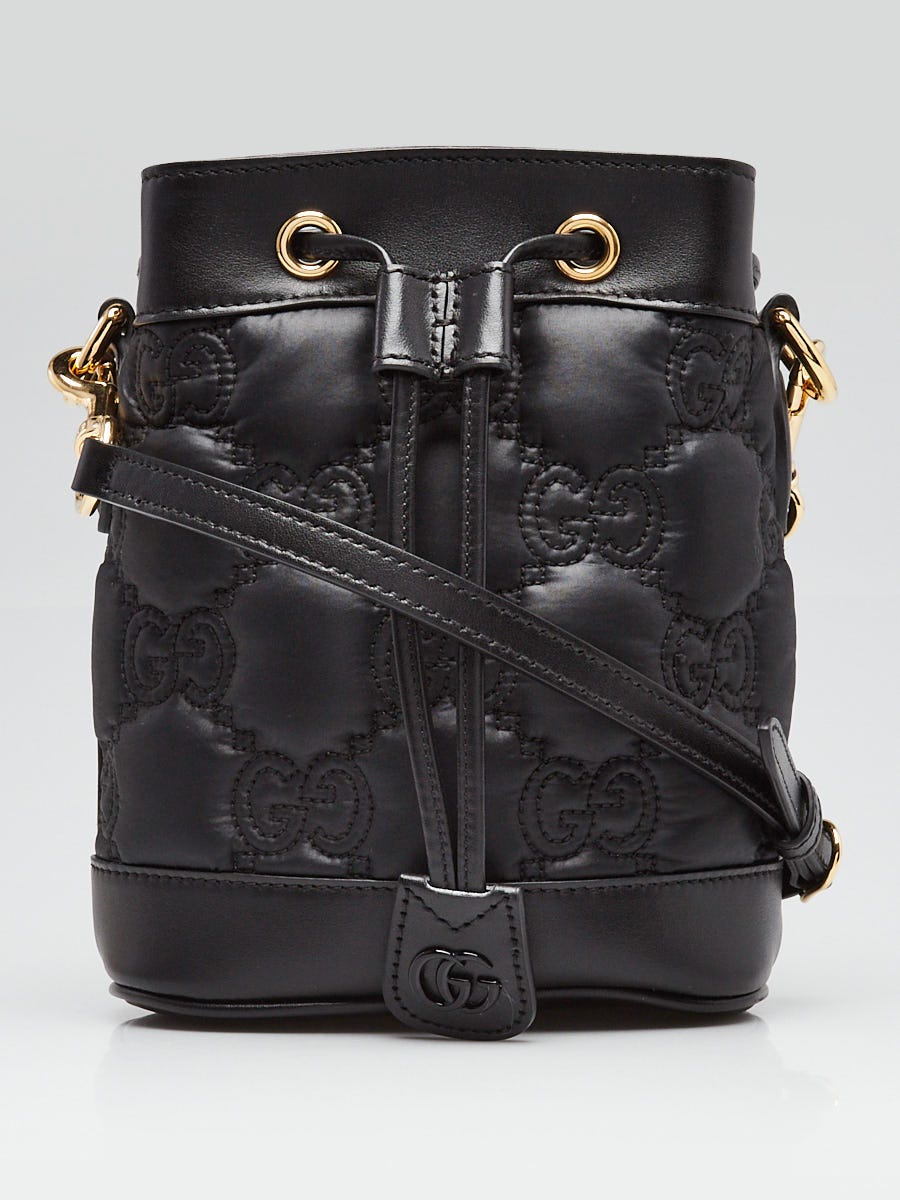 Gucci Black Leather/Nylon GG Metalasse Small Bucket Bag | Yoogi's
