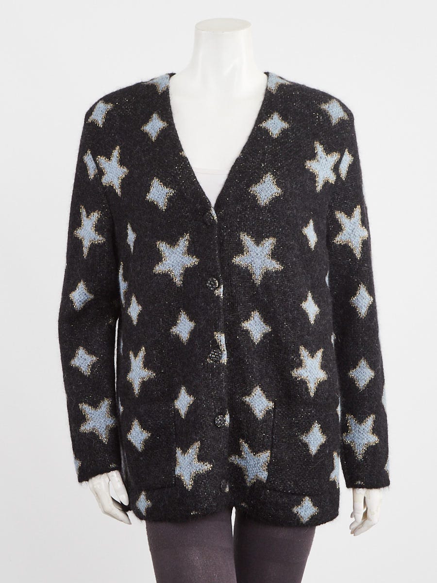 Yves Saint Laurent Black/Blue Mohair Star Cardigan Size XS