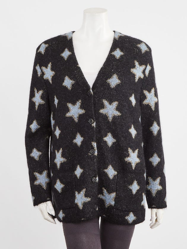 Yves Saint Laurent Black/Blue Mohair Star Cardigan Size XS