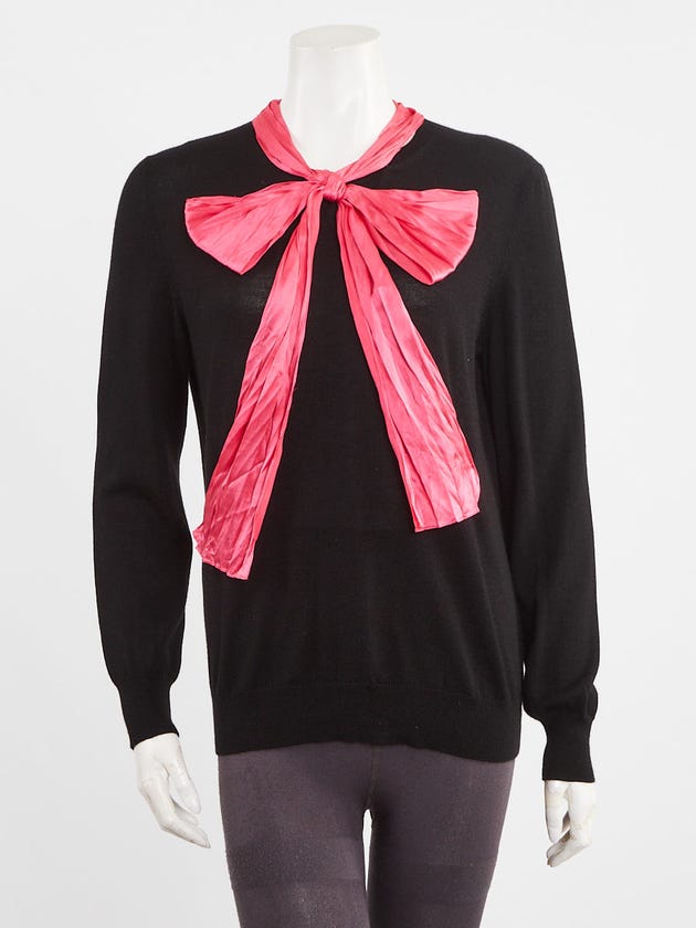 Gucci Black/Pink Cashmere/Silk Bow Sweater Size XL