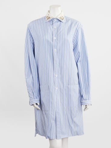 Gucci Blue Striped Cotton Oversized Shirt Dress Size 8/42