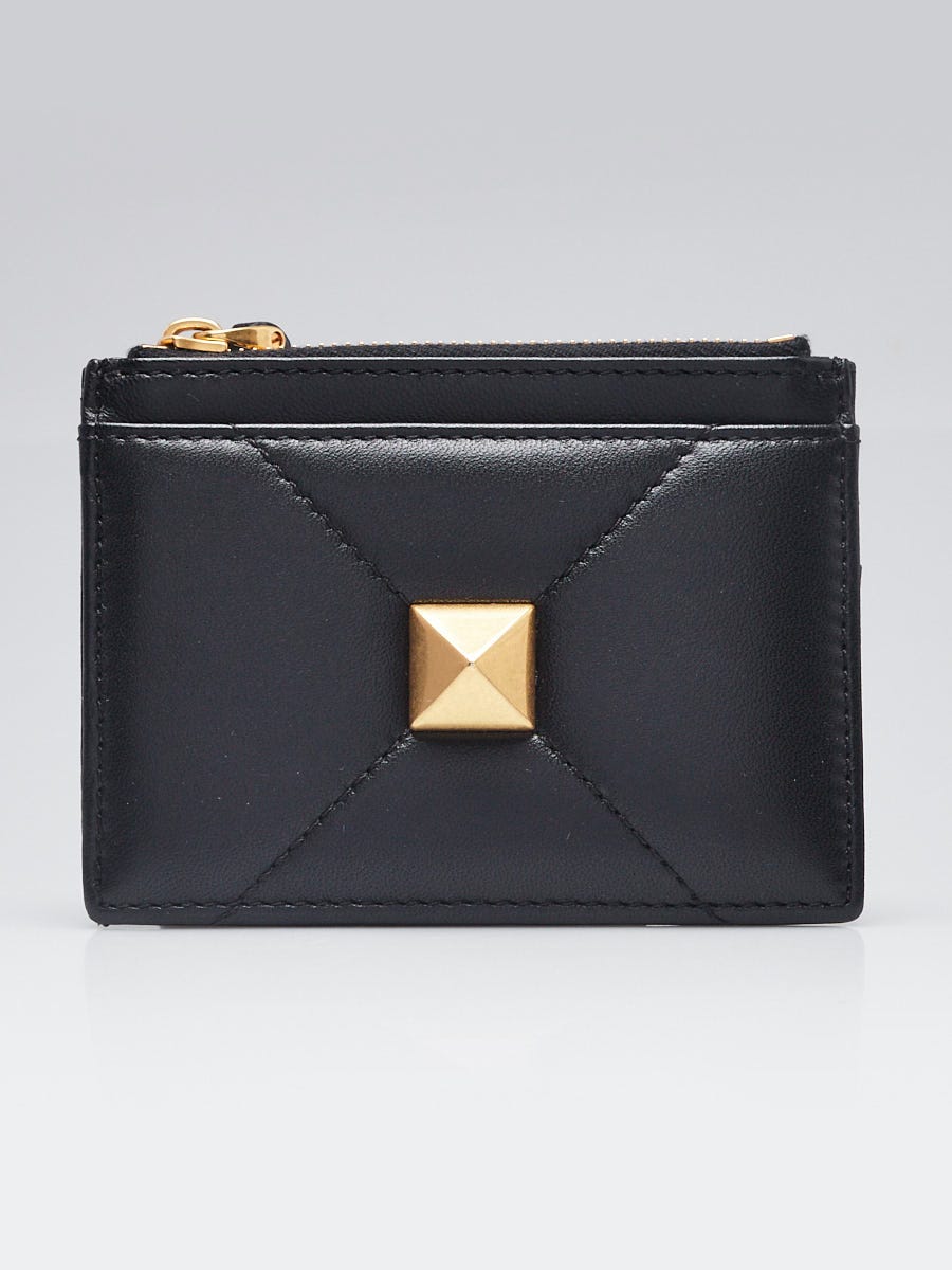 Valentino Black Nappa Leather Roman Stud Card Holder