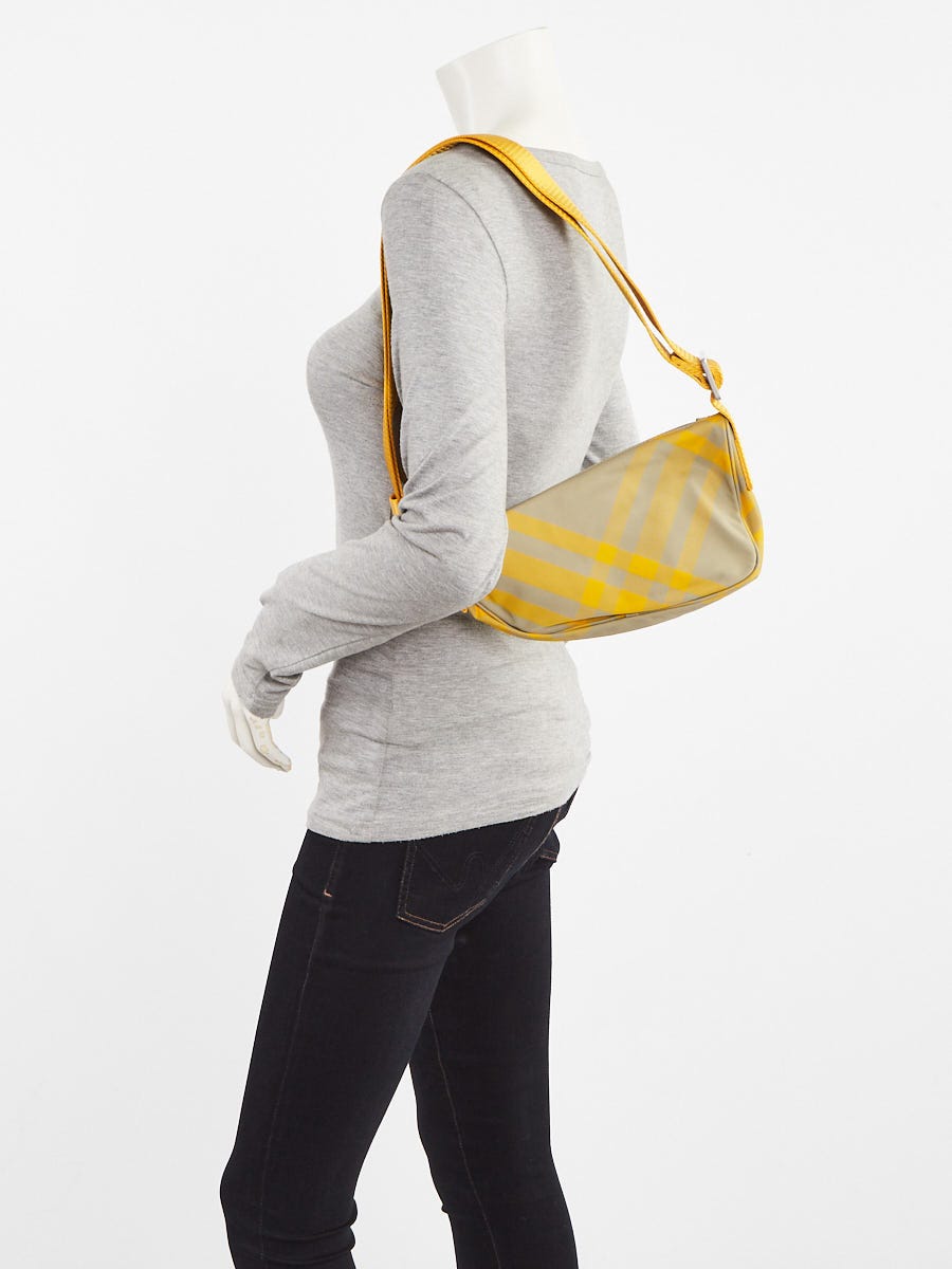 Burberry Yellow Check Nylon Shield Crossbody Bag