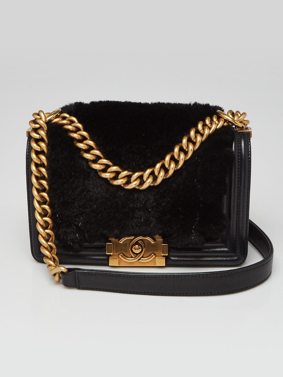 Chanel Black Orlyag Fur and Leather Small Boy Bag | Yoogi's Closet