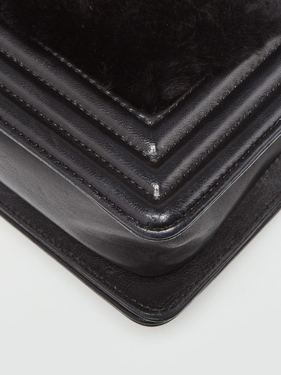 Chanel Black Orlyag Fur and Leather Small Boy Bag | Yoogi's Closet