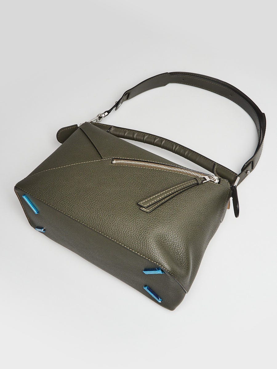 Loewe Dark Khaki Geen Pebbled Leather Large Puzzle Edge Bag
