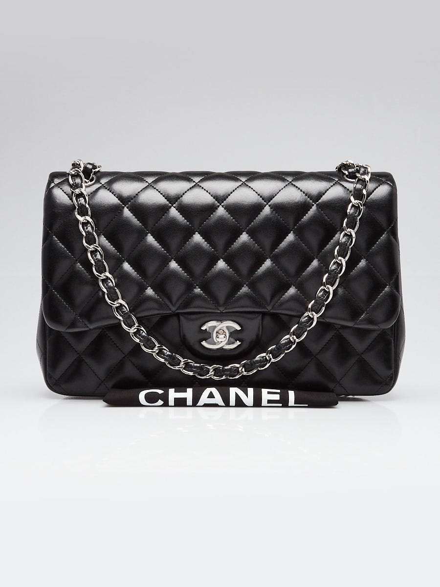 Chanel Black Quilted Lambskin Leather Classic Jumbo Double Flap