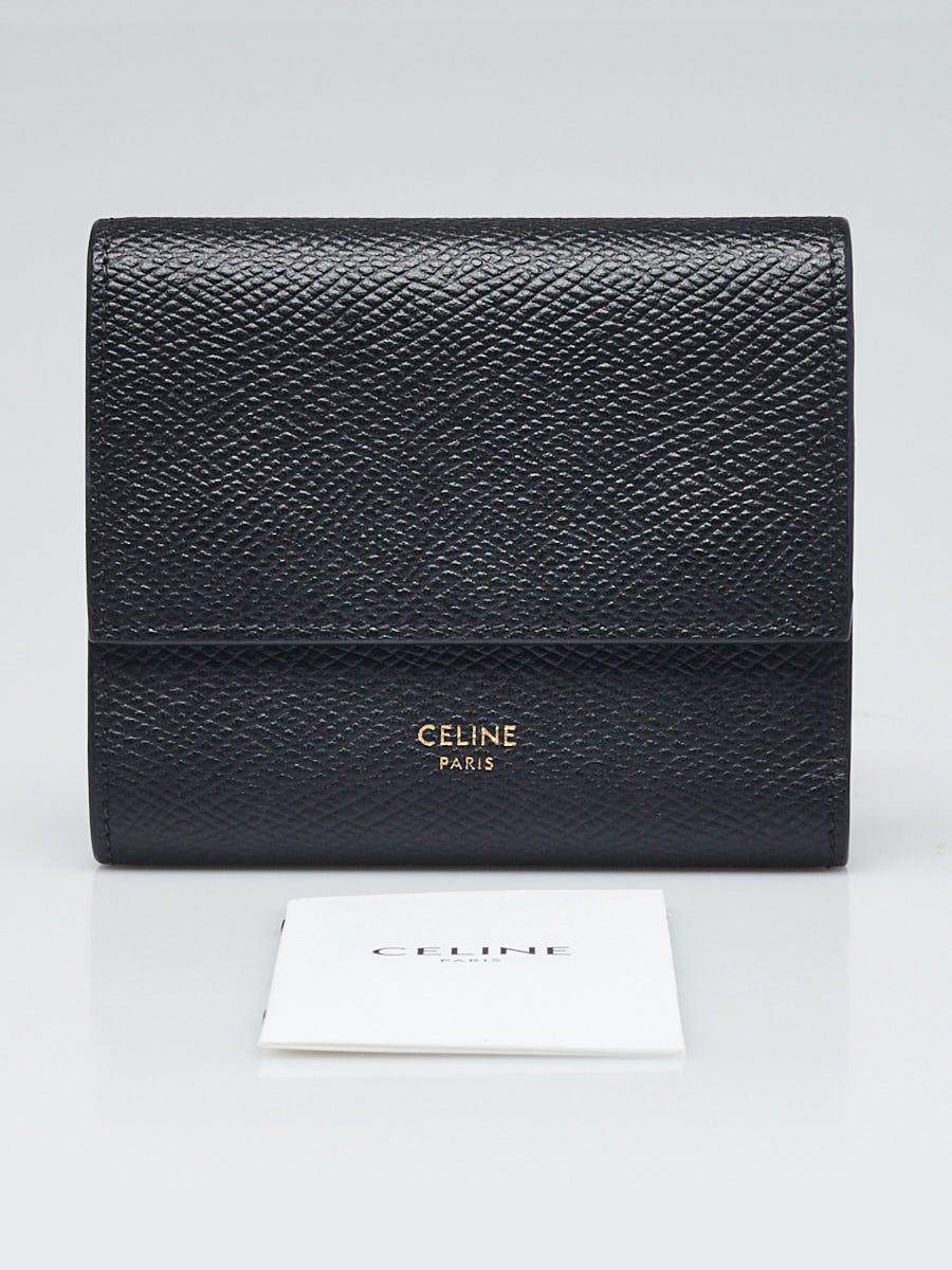 Celine Black Grained Leather Trifold Compact Wallet | Yoogi's Closet