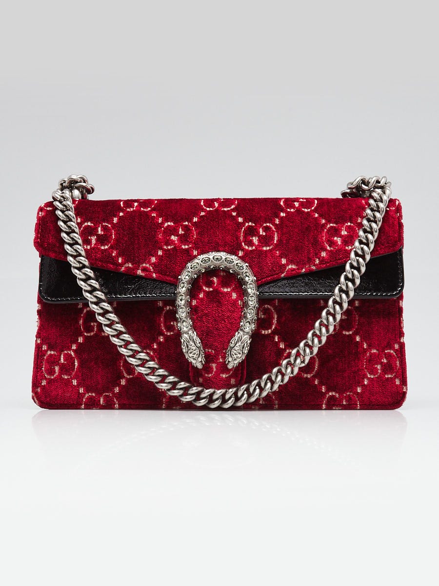 Gucci Red GG Embossed Velvet Dionysus Small Shoulder Bag | Yoogi's