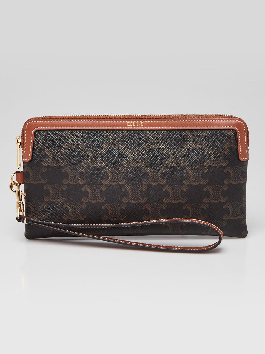 Celine Brown/Black Triomphe Coated Canvas Wristlet Clutch
