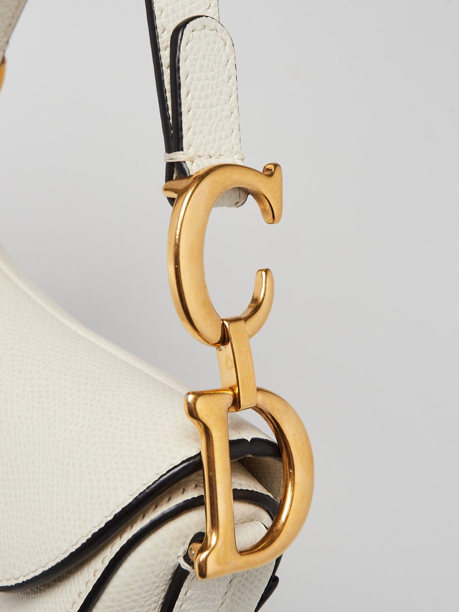Dior ホワイト Christian Dior White Textured Leather Mini Saddle Bag | Yoogi's Closet