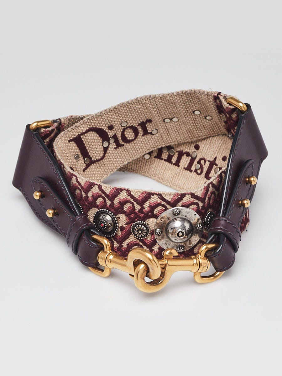 Christian Dior ストラップ Christian Dior Burgundy Canvas Oblique Studded Shoulder Strap