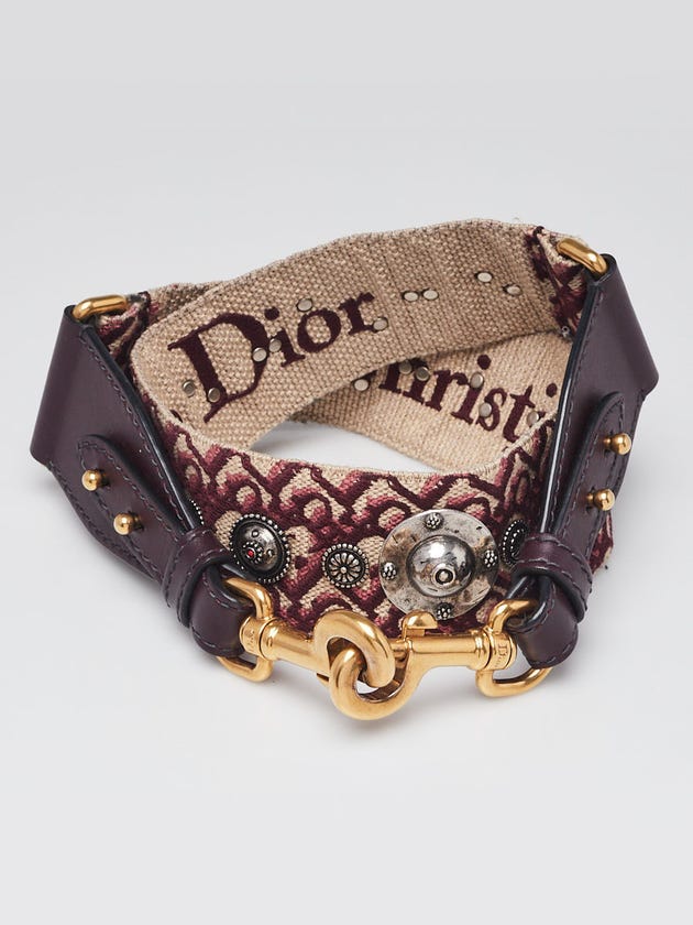 Christian Dior Burgundy Canvas Oblique Studded Shoulder Strap