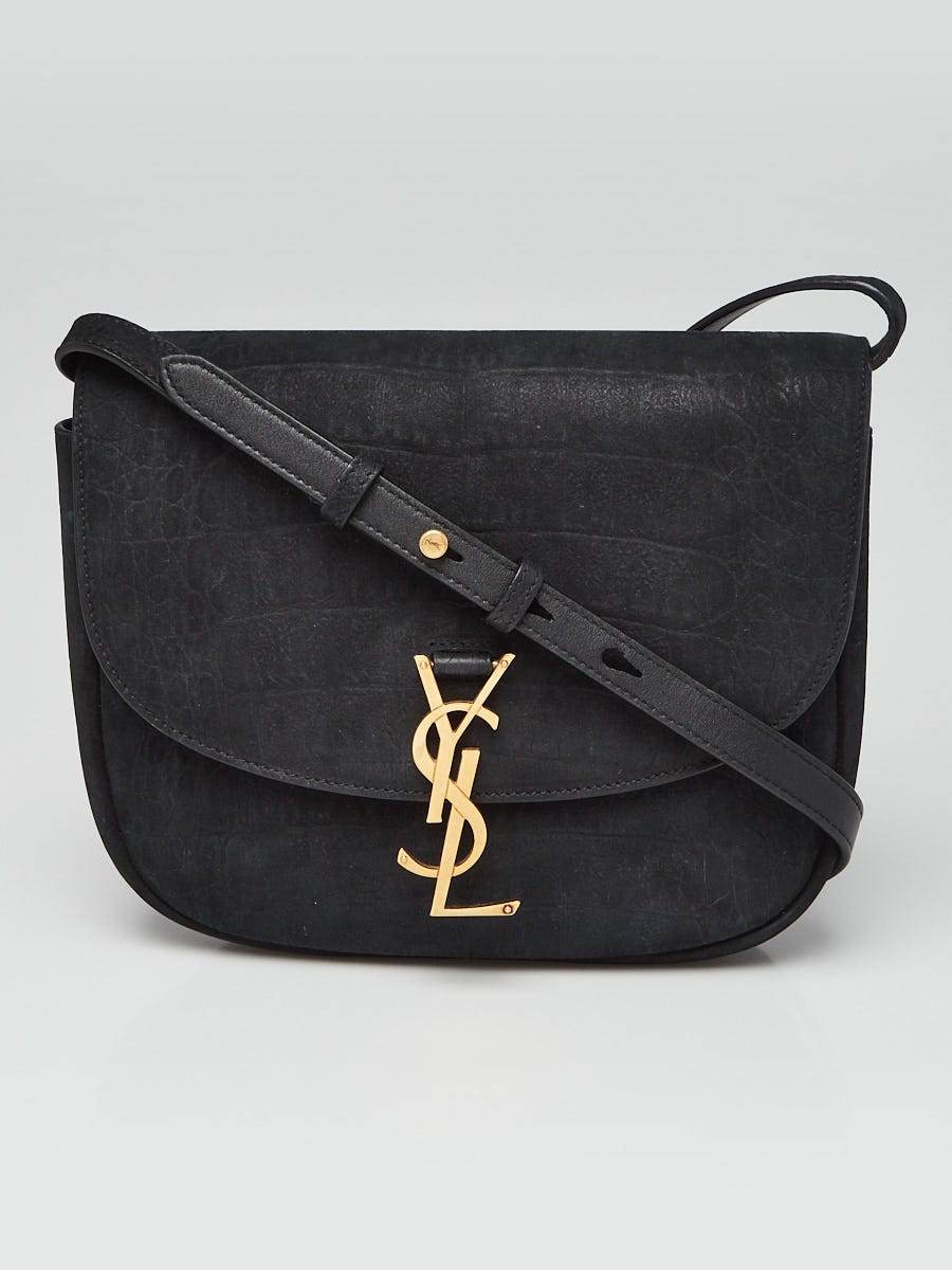 Yves Saint Laurent Black Crocodile Effect Nubuck Medium Kaia Bag