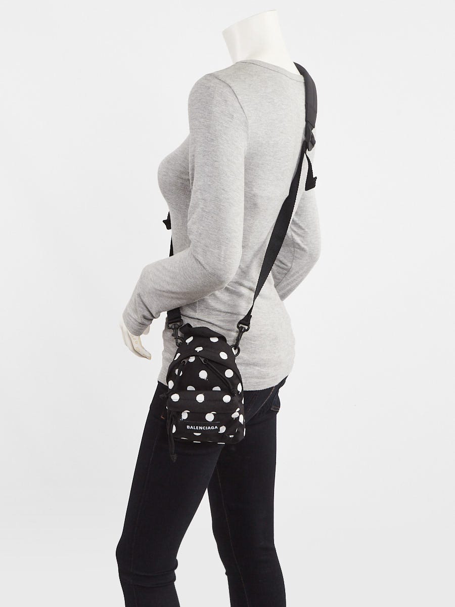 Balenciaga Black/White Spots Nylon Oversized Mini Backpack Crossbody Bag