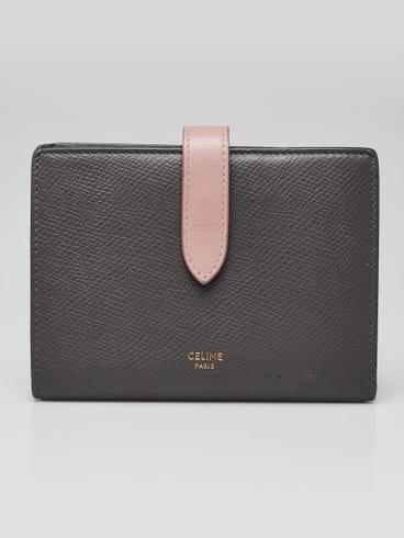 Celine Grey/Pink Leather Compact Card Holder Wallet