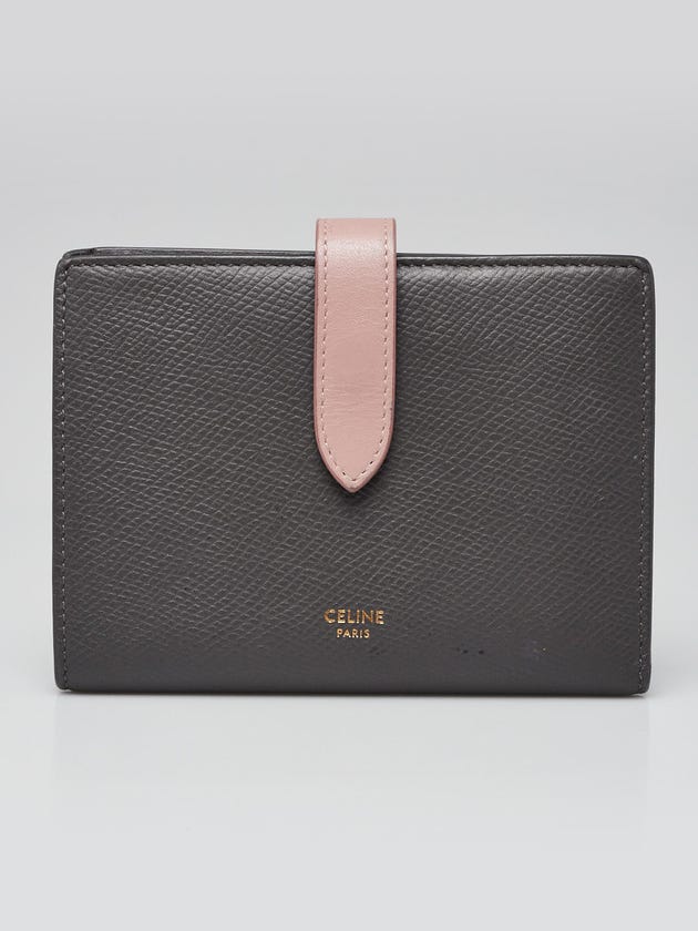Celine Grey/Pink Leather Compact Card Holder Wallet