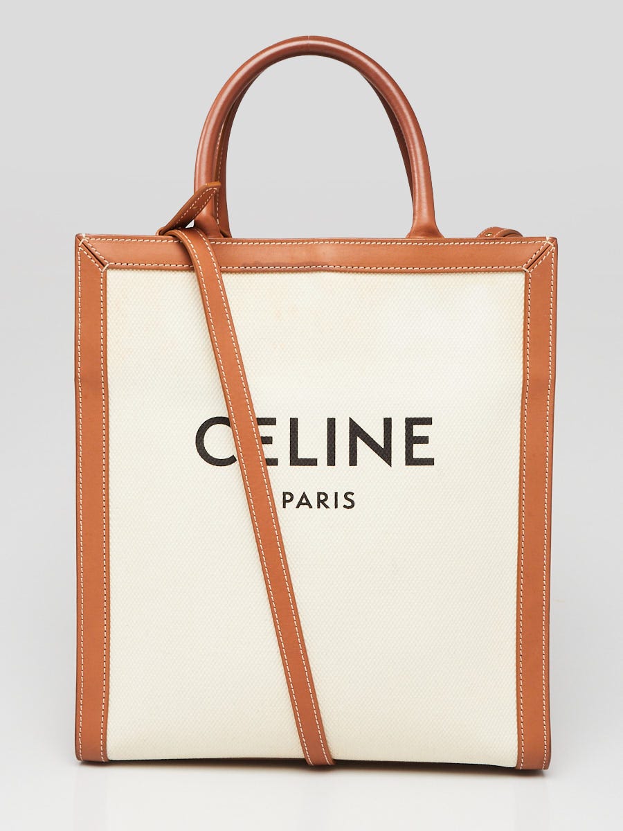 Celine Beige/Brown Canvas/Leather Vertical Cabas Small Tote Crossbody Bag