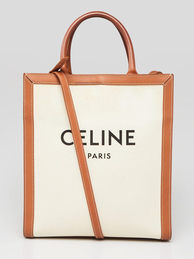 Celine Beige/Brown Canvas/Leather Vertical Cabas Small Tote Crossbody Bag