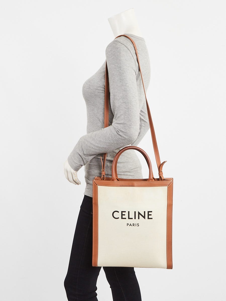 Celine Beige/Brown Canvas/Leather Vertical Cabas Small Tote Crossbody Bag