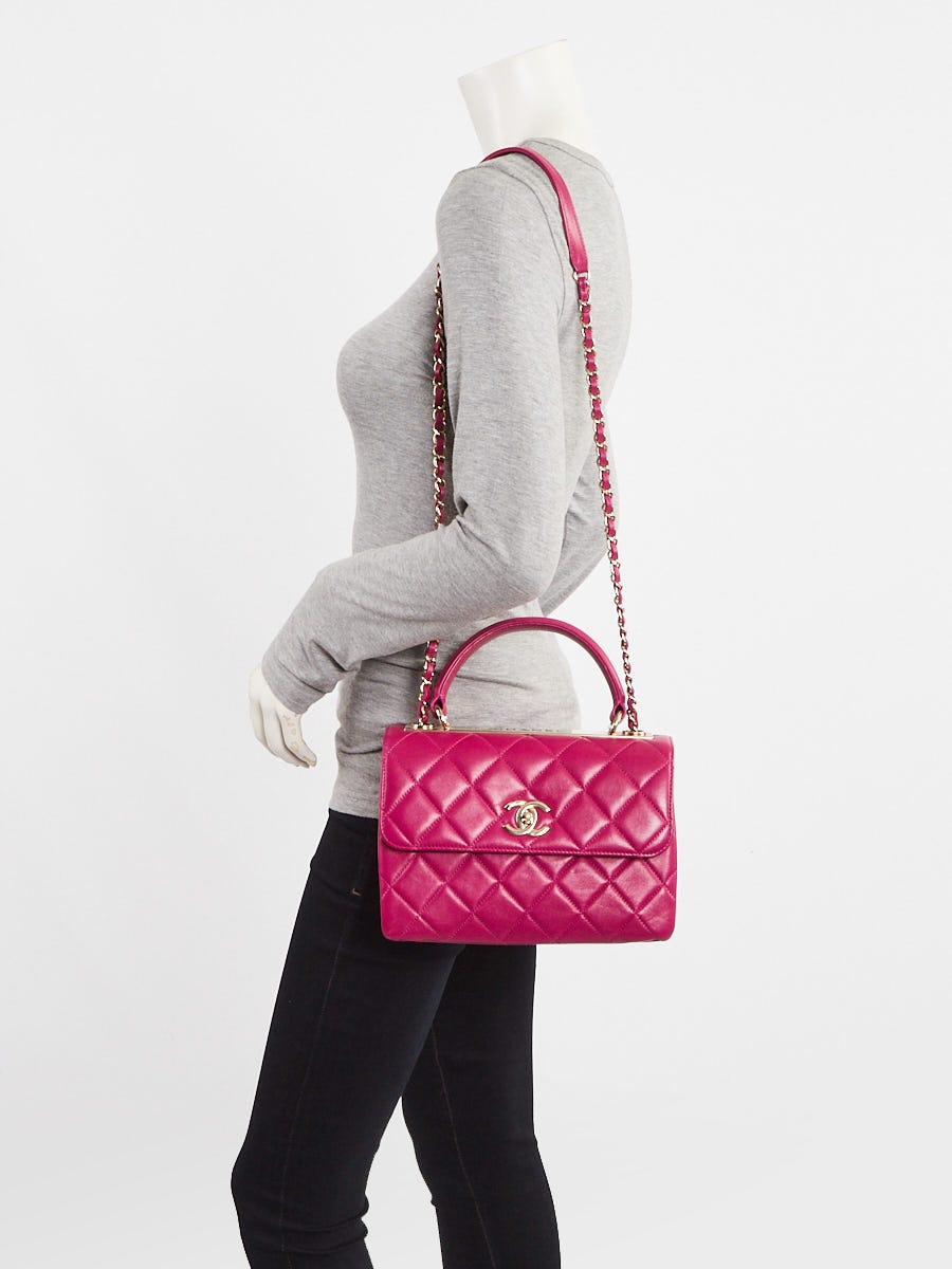 Chanel Fuchsia Quilted Lambskin Leather Small Trendy Bag
