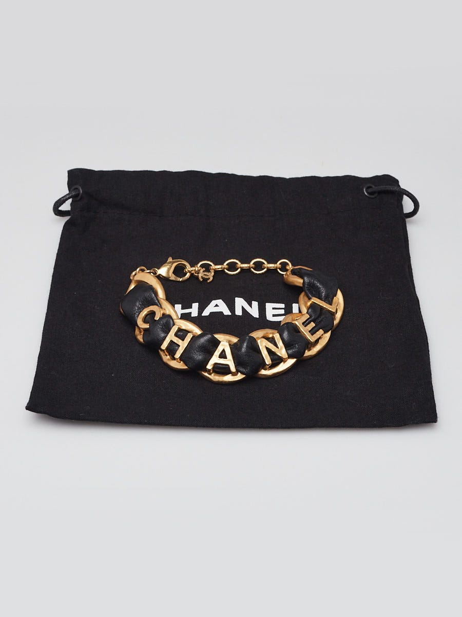 Chanel Goldtone Metal and Leather Logo Chain Bracelet
