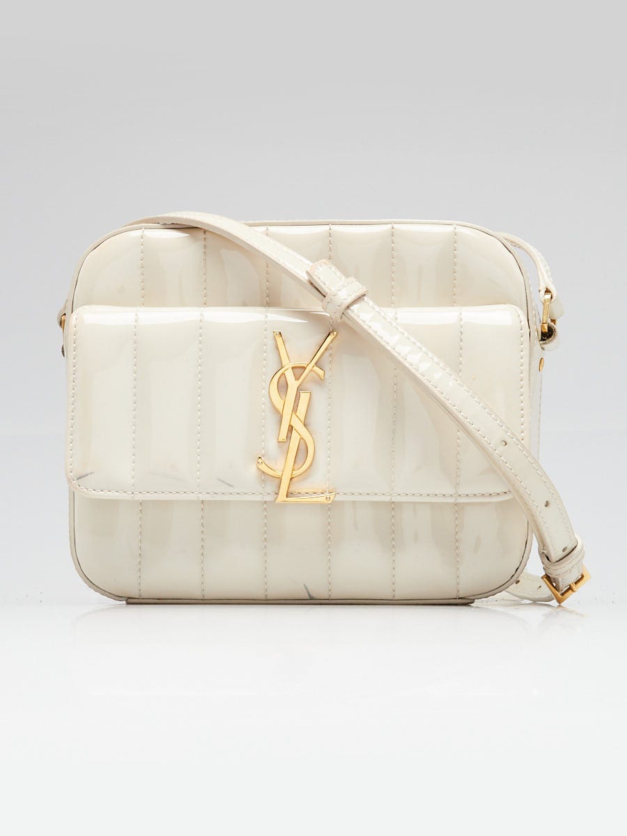 Yves Saint Laurent Crema Quilted Patent Leather Vicky Crossbody Camera Bag