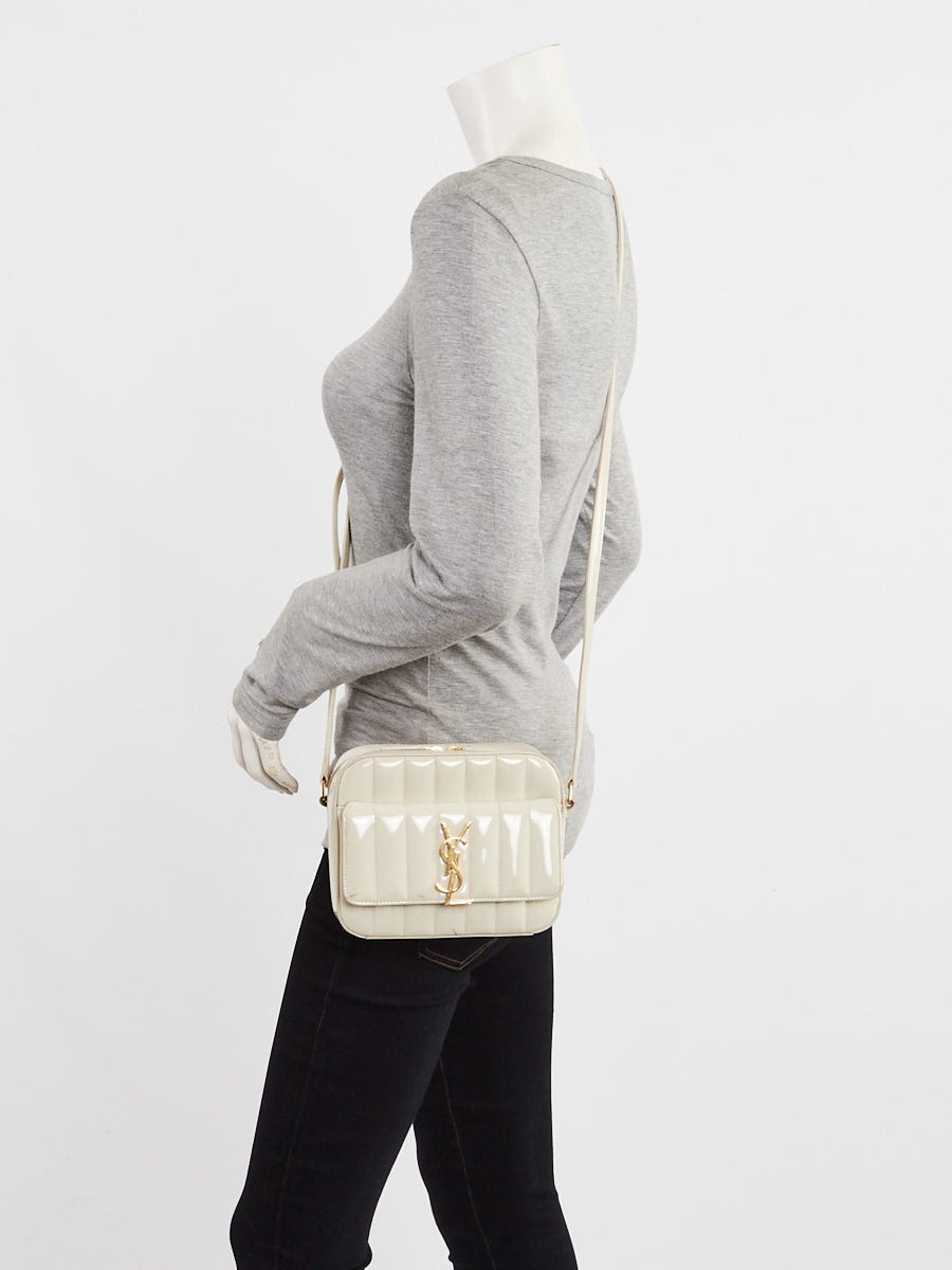 Yves Saint Laurent Crema Quilted Patent Leather Vicky Crossbody Camera Bag