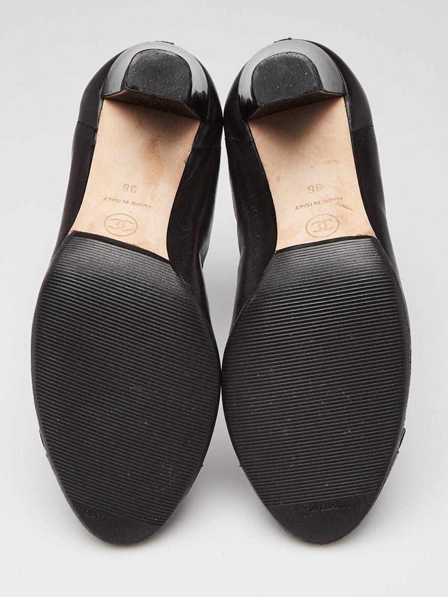 Chanel Black Leather Ruffle Toe Cap Heels Size 5.5/36