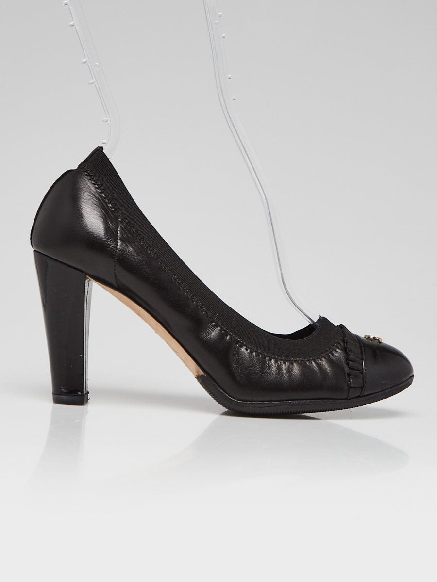 Chanel Black Leather Ruffle Toe Cap Heels Size 5.5/36 | Yoogi's Closet