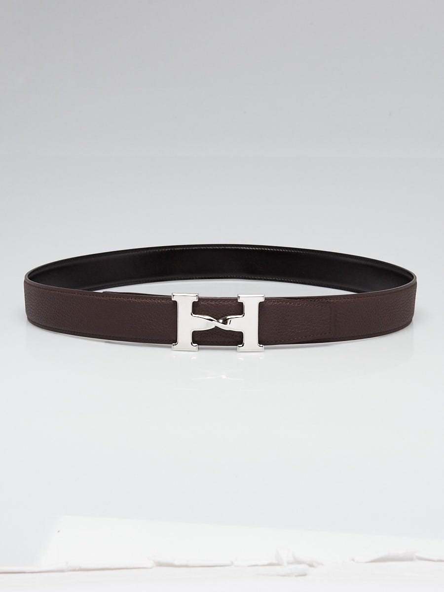 Hermes 32mm Chocolate/Black Togo Leather Palladium Plated H Twist