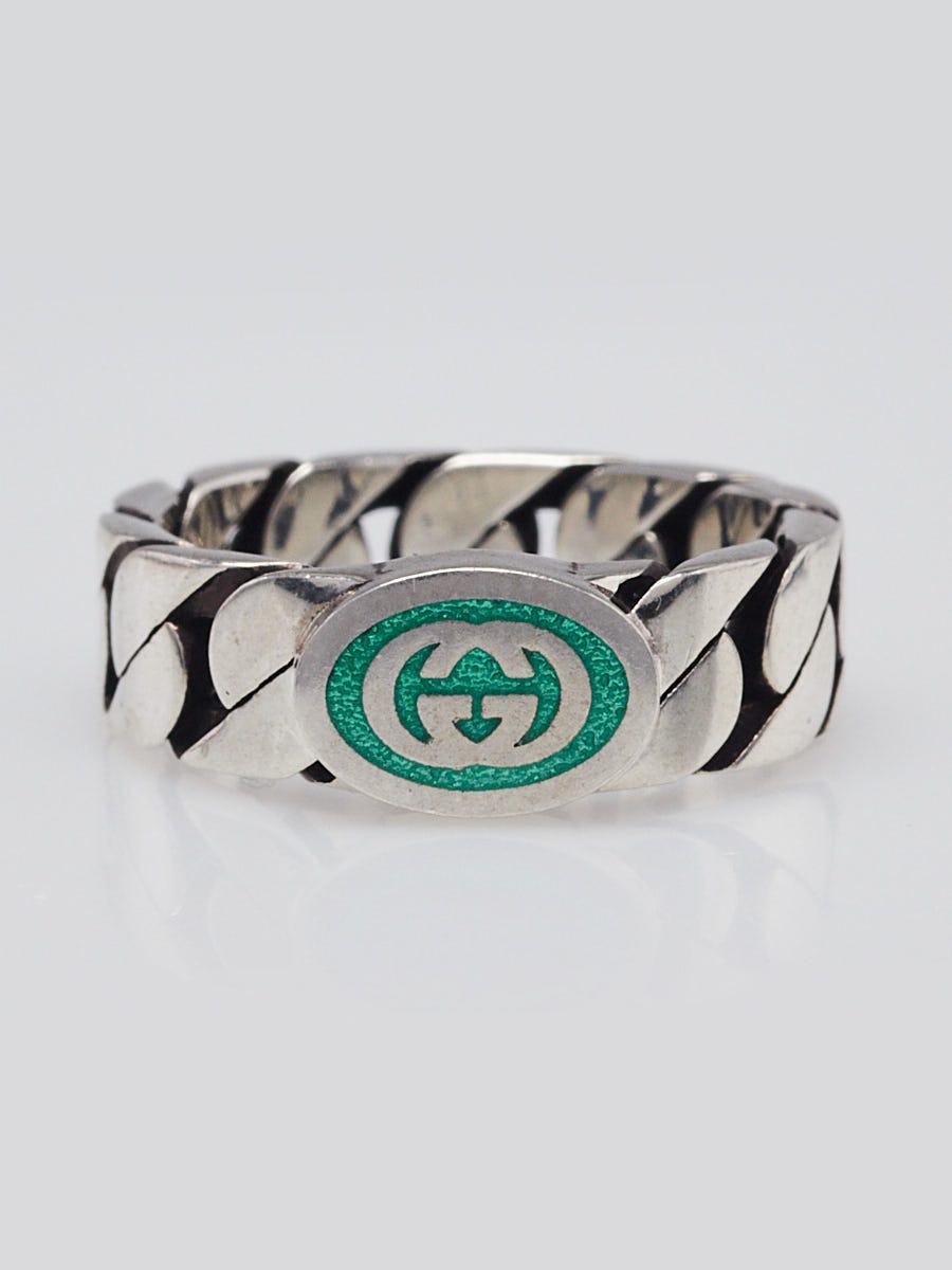 Gucci Green Sterling Silver Interlocking G Ring Size 7