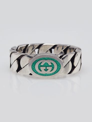 Gucci Green Sterling Silver Interlocking G Ring Size 7
