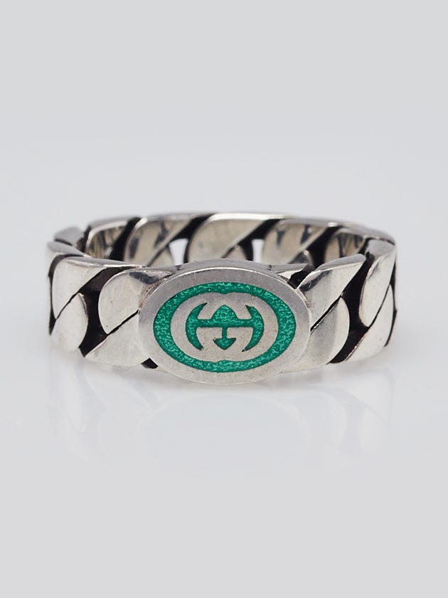Gucci Green Sterling Silver Interlocking G Ring Size 7