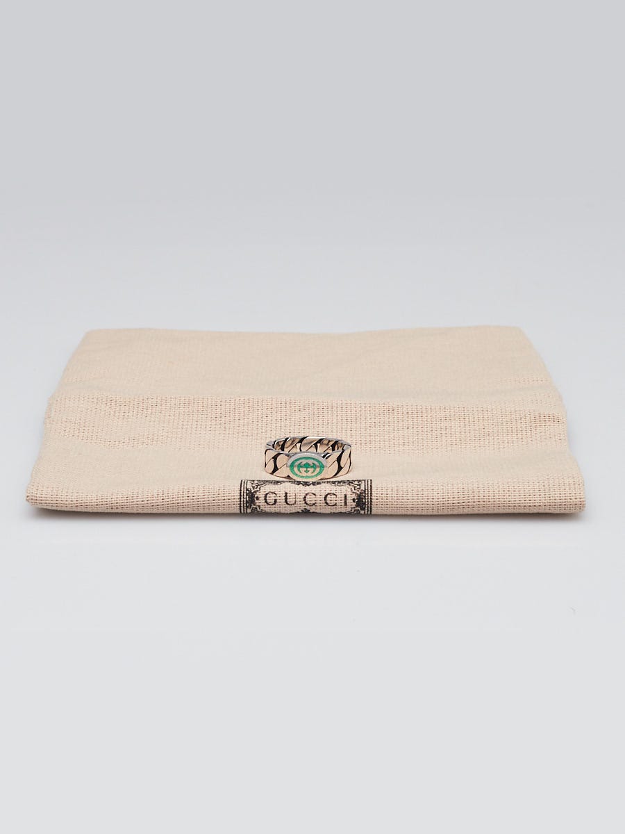 Gucci Green Sterling Silver Interlocking G Ring Size 7