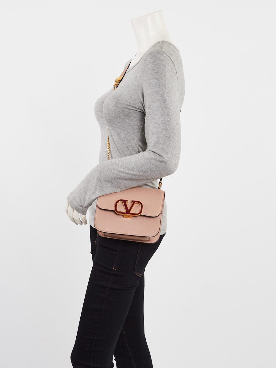 Valentino Beige Pebbled Leather VSLING Small Shoulder Bag
