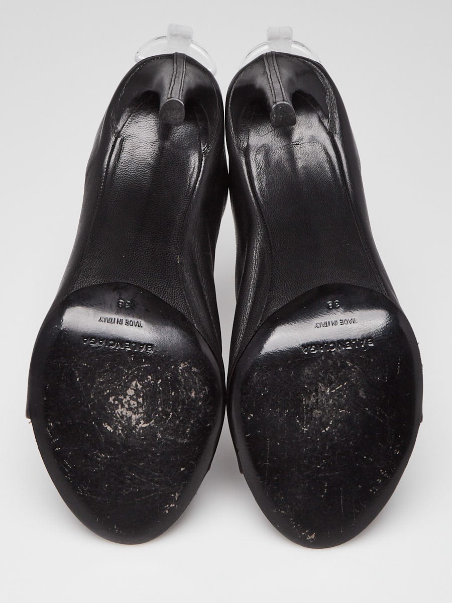 Balenciaga Black/White Leather Open-Toe Sling Back Mule Sandals Size 7.5/38