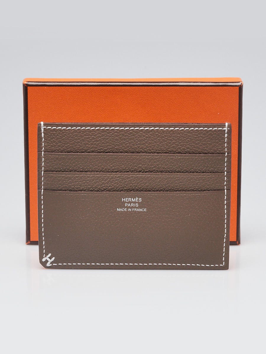 Hermes Etoupe Evercolor Leather H Sellier Card Holder | Yoogi's Closet