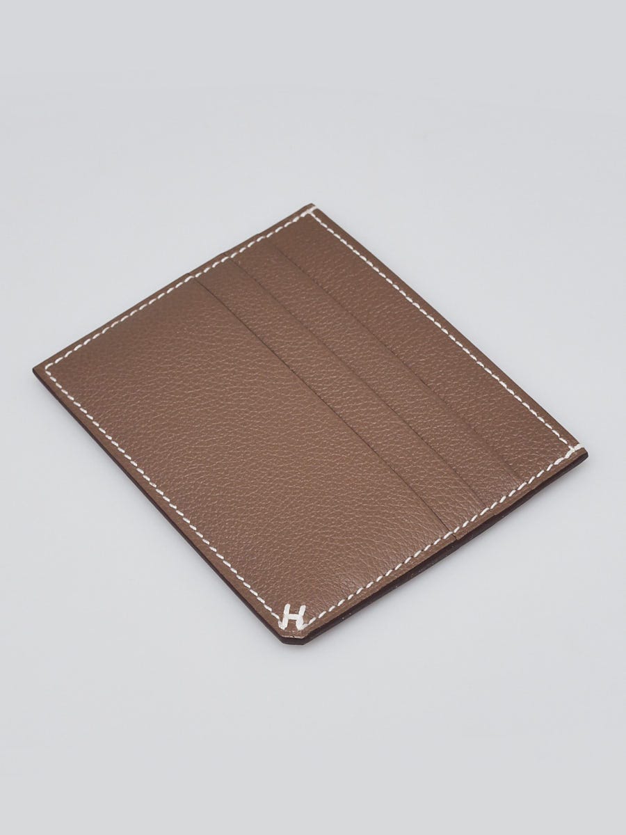 Hermes Etoupe Evercolor Leather H Sellier Card Holder | Yoogi's Closet