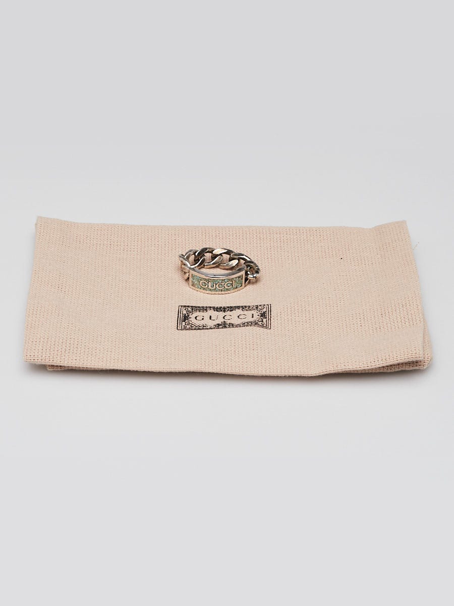 Gucci Silvertone Metal Chain Rope Logo Ring Size 7.5