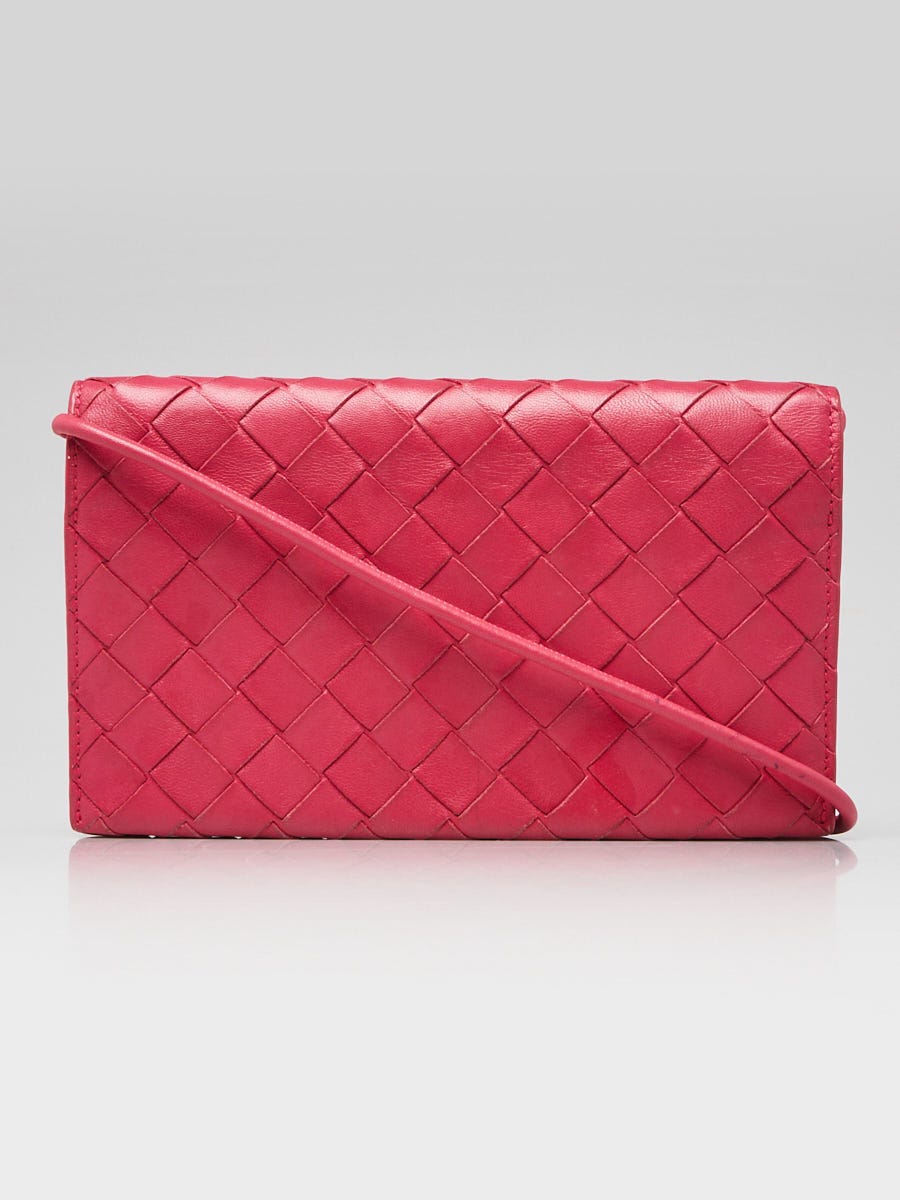 Bottega Veneta Pink Intrecciato Woven Nappa Leather Wallet On Chain Bag