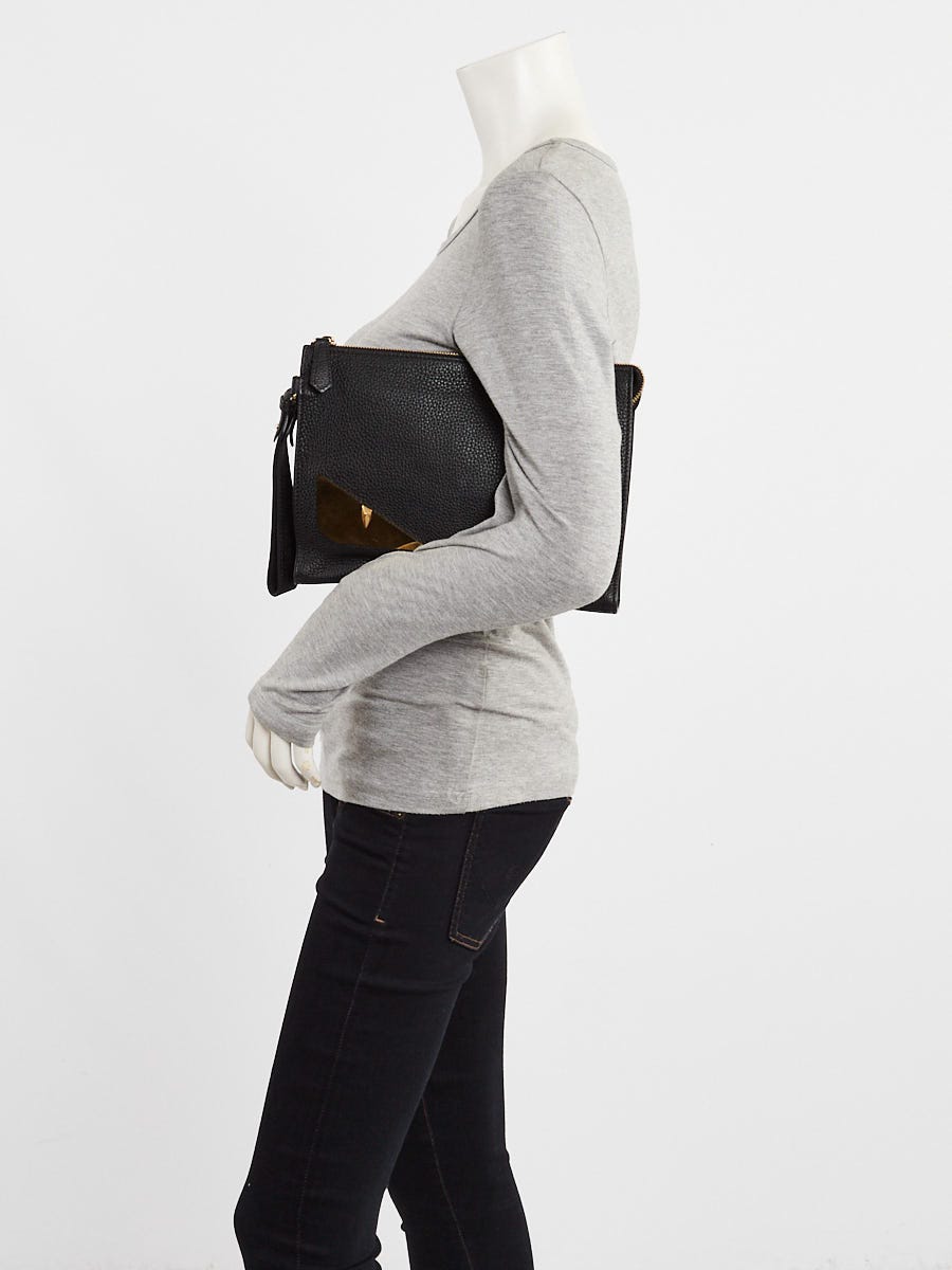 Fendi Black Pebbled Leather Monster Eyes Wristlet Bag 7VA491