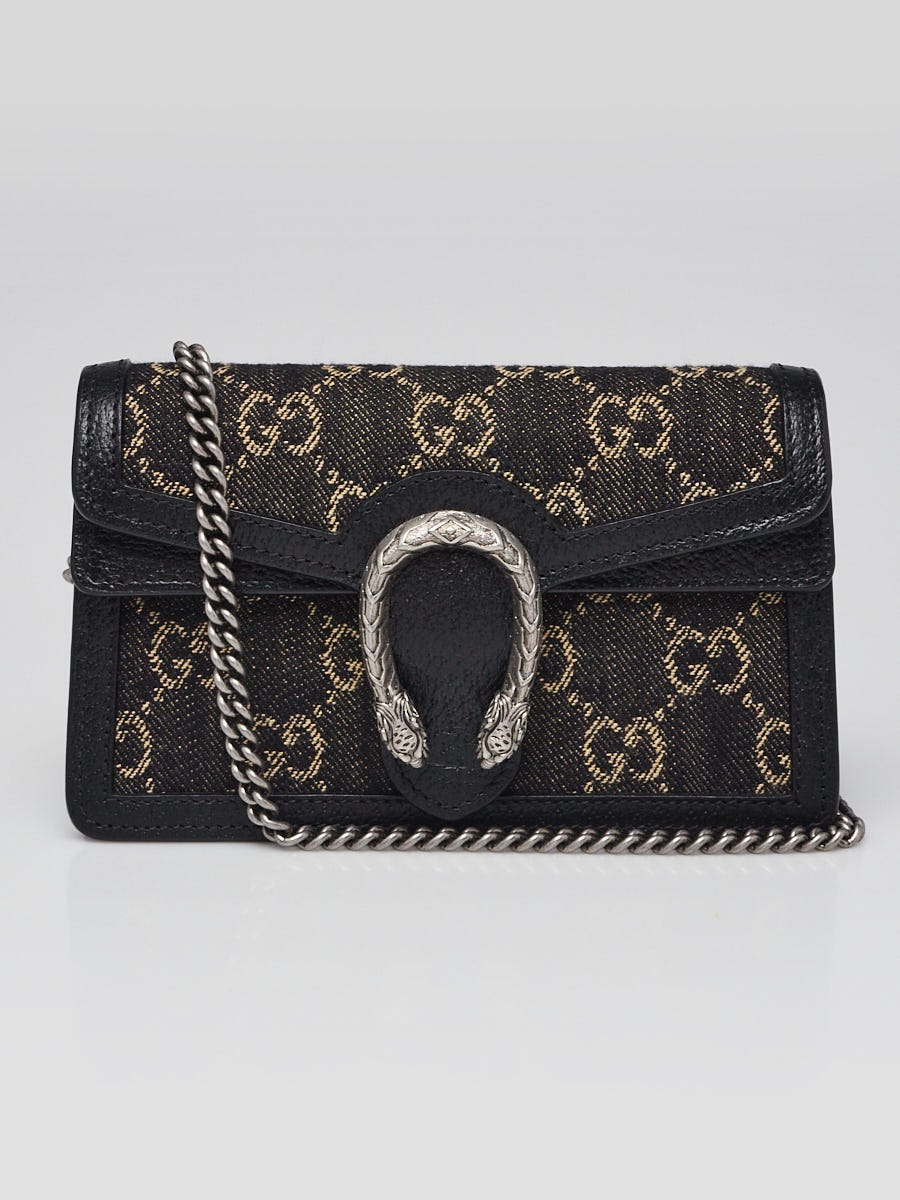 Gucci Black/Grey Monogram Denim Super Mini Dionysus Shoulder Bag