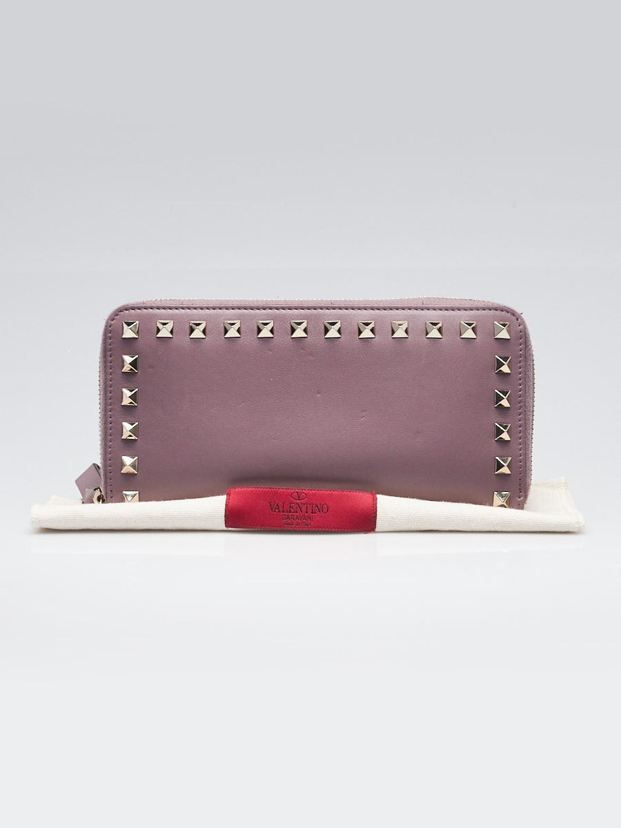 Valentino Purple Leather Rockstud Zippy Wallet