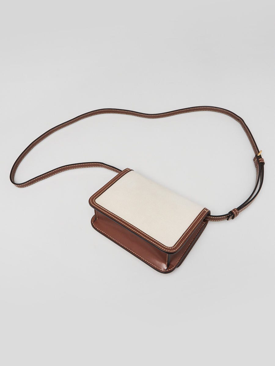 Burberry Brown/White Leather/Canvas Mini TB Shoulder Bag | Yoogi's