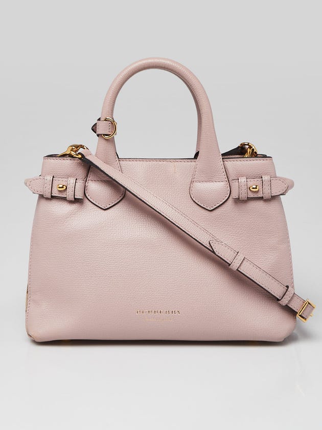Burberry Pale Orchid Derby Leather House Check Small Banner Tote Bag