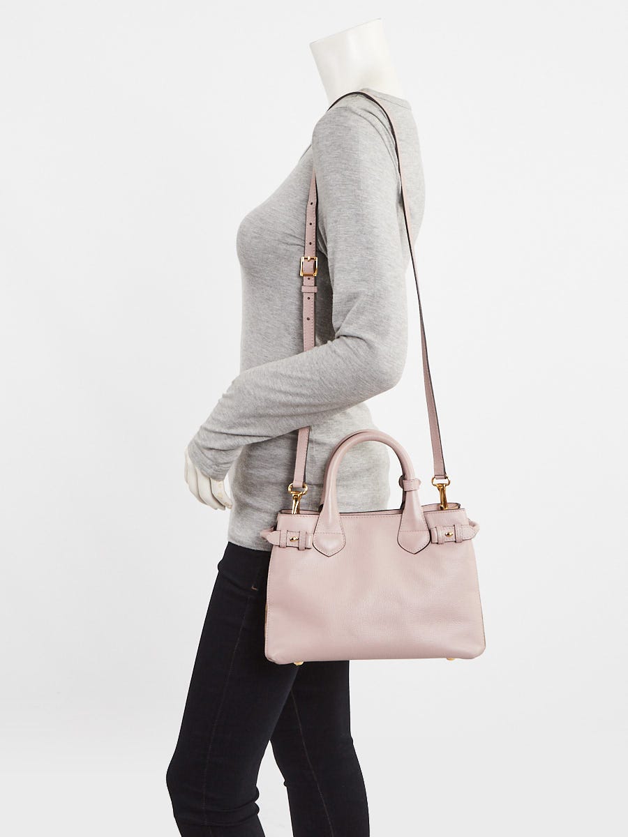 Burberry Pale Orchid Derby Leather House Check Small Banner Tote Bag