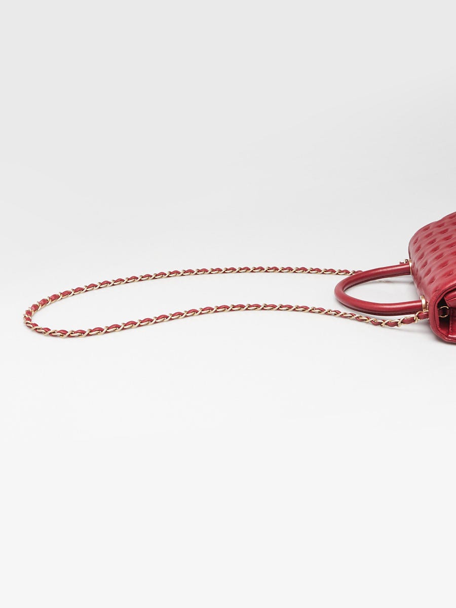 Chanel Red Quilted Cross Stitch Leather Small Coco Handle Bag