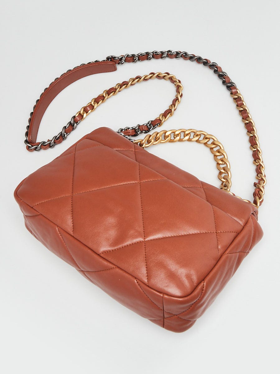 Chanel Brown Quilted Lambskin Leather Chanel 19 Small Flap Bag
