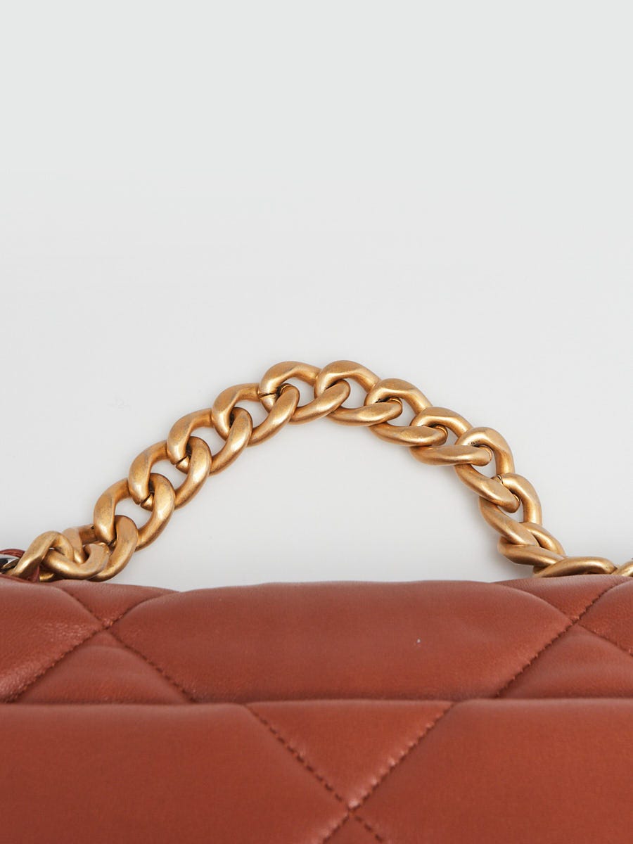Chanel Brown Quilted Lambskin Leather Chanel 19 Small Flap Bag